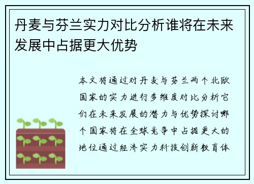 丹麦与芬兰实力对比分析谁将在未来发展中占据更大优势